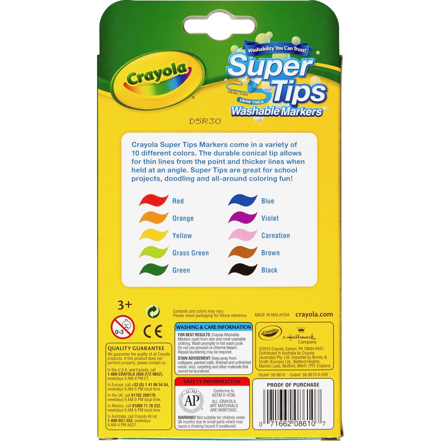 Crayola Super Tips 10-color Washable Markers - Assorted - 10 / Set